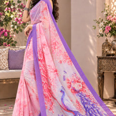 Light Pink and Lavender Floral Printed Saree