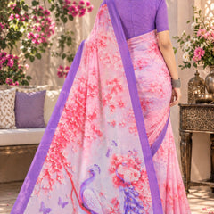 Light Pink and Lavender Floral Printed Saree