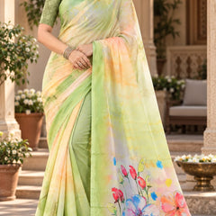 Pastel Green Floral Printed Saree