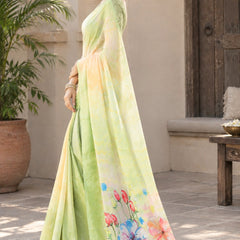 Pastel Green Floral Printed Saree