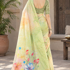 Pastel Green Floral Printed Saree
