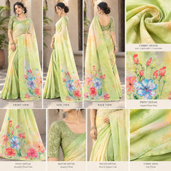 Pastel Green Floral Printed Saree