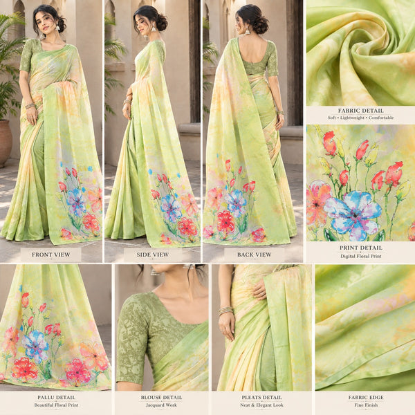 Pastel Green Floral Printed Saree