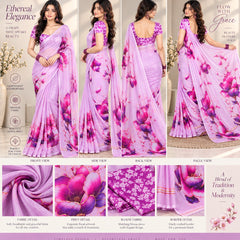 Pastel Lilac Floral Printed Sheer Saree