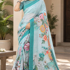 Pastel Green Floral Printed Saree