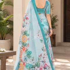 Pastel Green Floral Printed Saree
