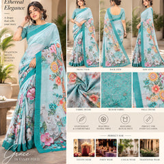 Pastel Green Floral Printed Saree