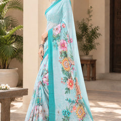 Pastel Green Floral Printed Saree