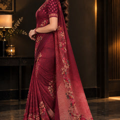 Deep Wine Maroon Floral Printed Saree