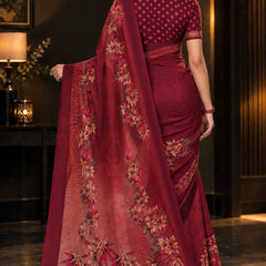 Deep Wine Maroon Floral Printed Saree