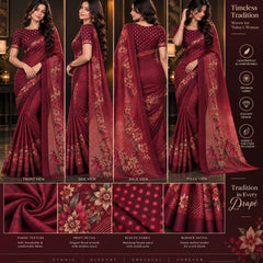 Deep Wine Maroon Floral Printed Saree