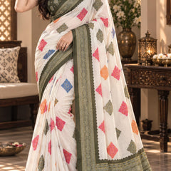 Off-White Cotton Silk Saree