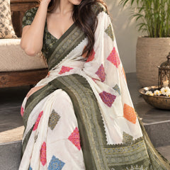 Off-White Cotton Silk Saree