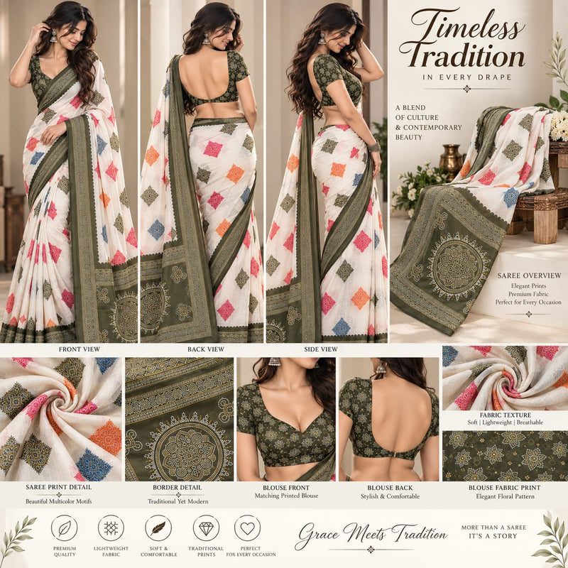 Off-White Cotton Silk Saree