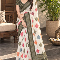 Off-White Cotton Silk Saree