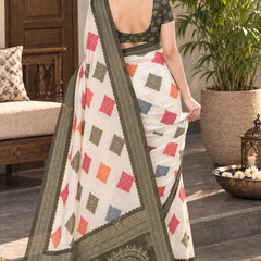 Off-White Cotton Silk Saree