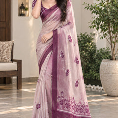 Soft Pastel Pink Printed Cotton Saree