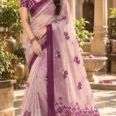 Soft Pastel Pink Printed Cotton Saree