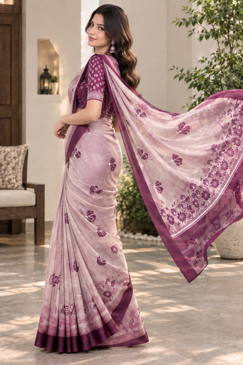 Soft Pastel Pink Printed Cotton Saree