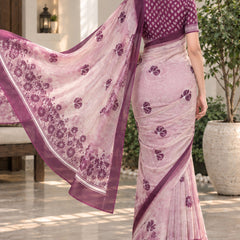 Soft Pastel Pink Printed Cotton Saree