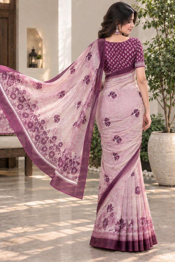 Soft Pastel Pink Printed Cotton Saree