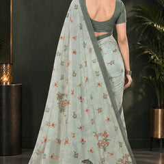 Sage Green Floral Printed Saree