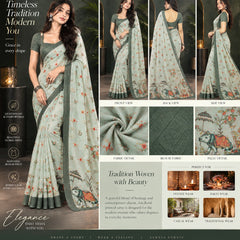 Sage Green Floral Printed Saree