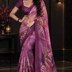 Plum Purple Printed Soft Silk Saree