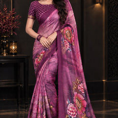 Plum Purple Printed Soft Silk Saree