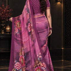 Plum Purple Printed Soft Silk Saree