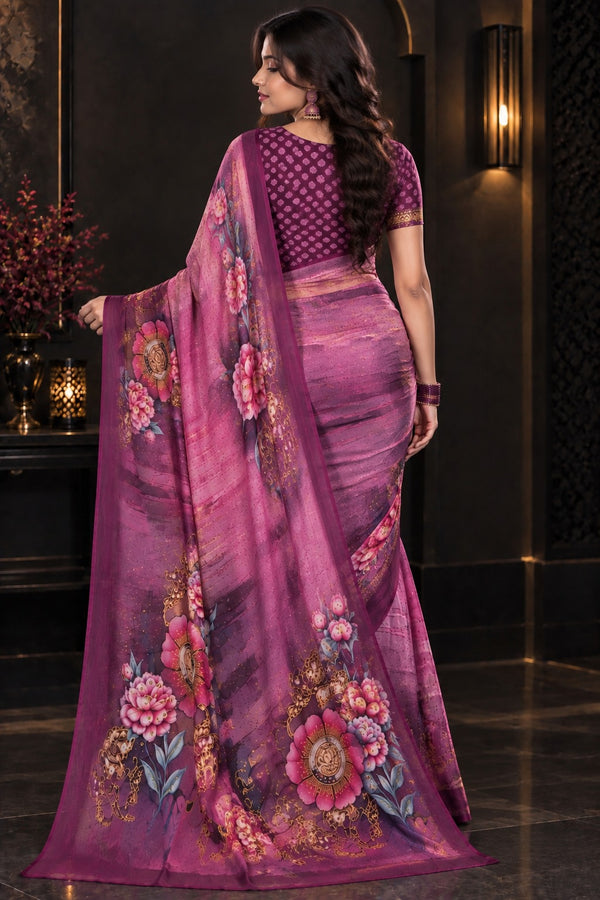 Plum Purple Printed Soft Silk Saree