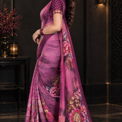 Plum Purple Printed Soft Silk Saree
