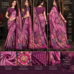 Plum Purple Printed Soft Silk Saree