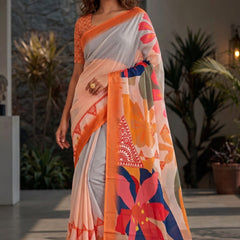 Peach and Grey Dual-Tone Floral Printed Saree