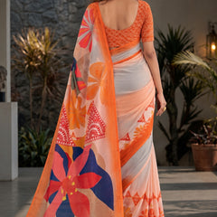 Peach and Grey Dual-Tone Floral Printed Saree