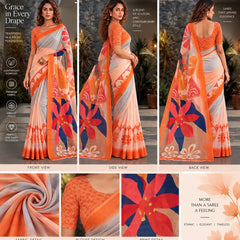 Peach and Grey Dual-Tone Floral Printed Saree