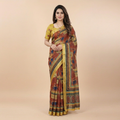 Midnight Blue Abstract Brushstroke Chiffon Silk Saree with Mosaic Borders