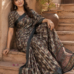 Grey Mosaic Mesh Chiffon Silk Saree