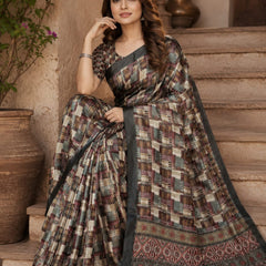 Grey Mosaic Mesh Chiffon Silk Saree