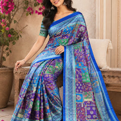 Royal Blue Multi-Mosaic Paithani Print Satin Saree