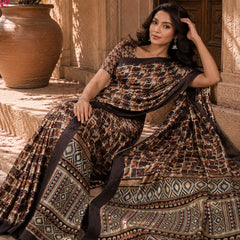Grey Mosaic Mesh Chiffon Silk Saree