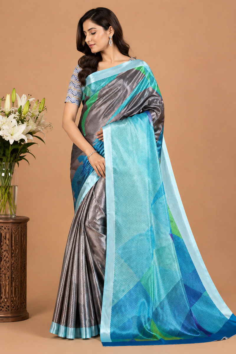 Blush Brown Digital Print Silk Blend Saree