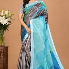 Blush Brown Digital Print Silk Blend Saree