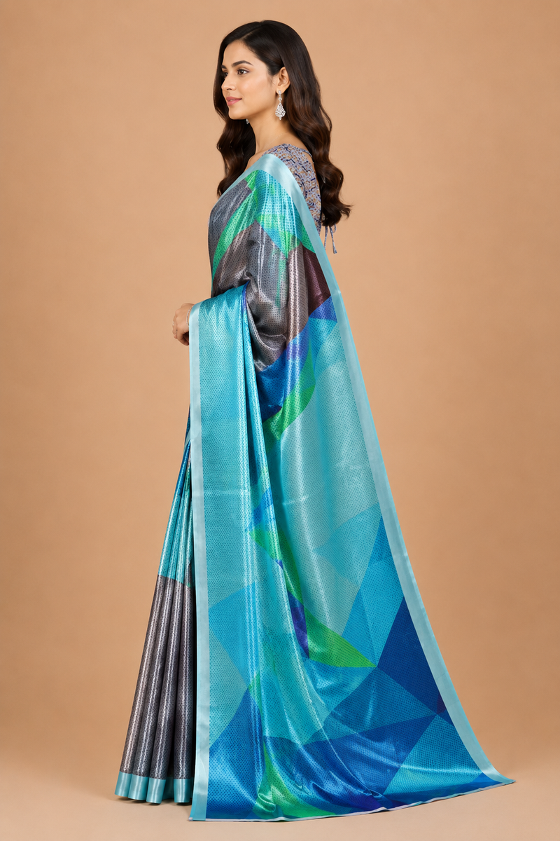 Blush Brown Digital Print Silk Blend Saree