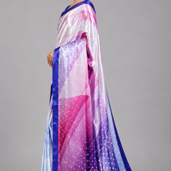 Lavender and Ice Blue Geometric Printed Satin Saree