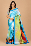 Multicolor Abstract Geometric Digital Print Satin Blend Saree