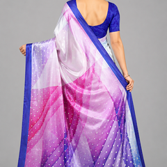 Lavender and Ice Blue Geometric Printed Satin Saree