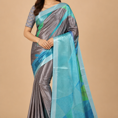 Blush Brown Digital Print Silk Blend Saree