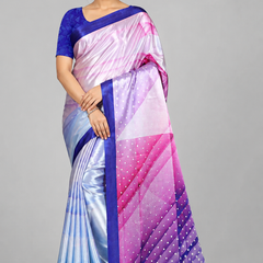 Lavender and Ice Blue Geometric Printed Satin Saree