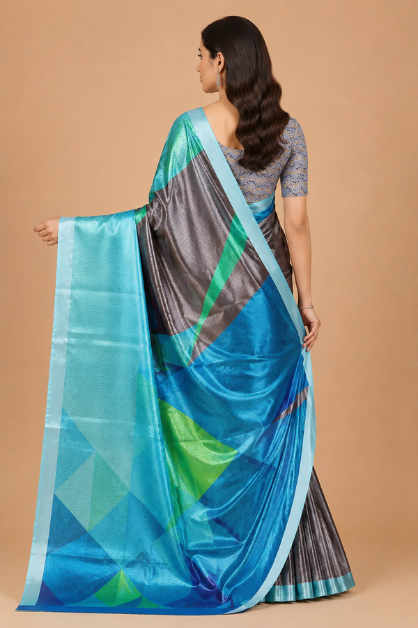 Blush Brown Digital Print Silk Blend Saree